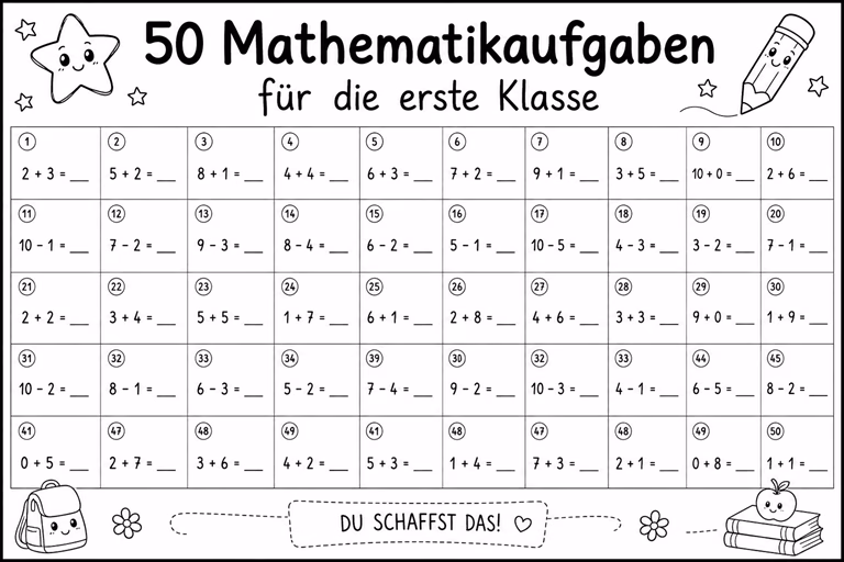 50 Mathematikaufgaben für die erste Klasse 1 50 Mathematikaufgaben für die erste Klasse