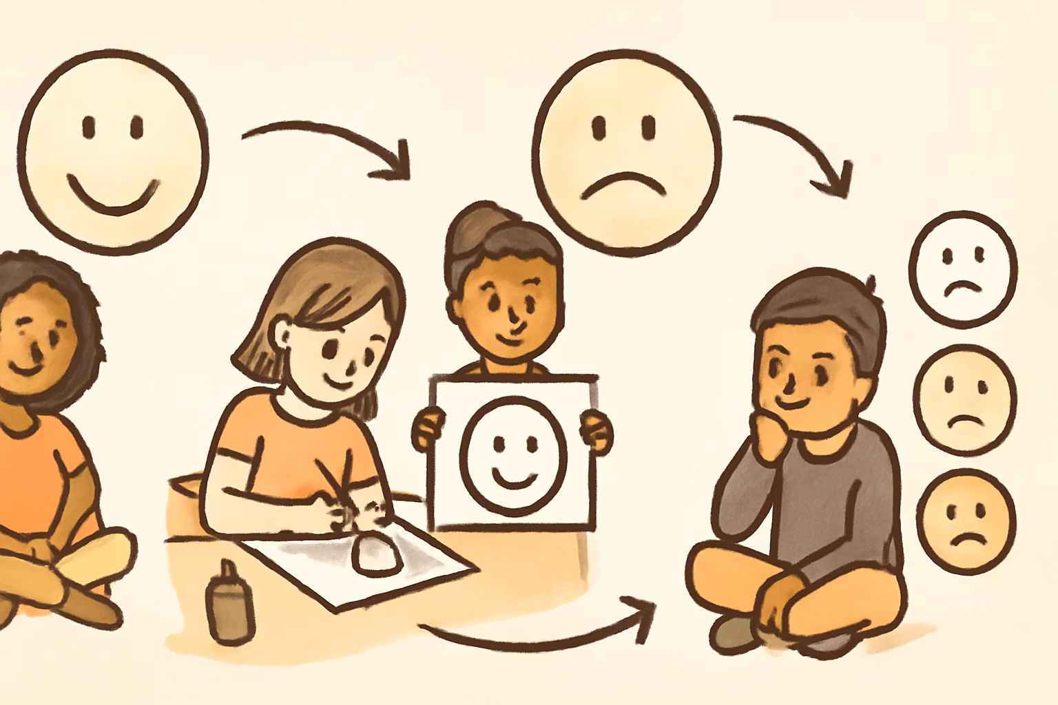 Gefühle im Morgenkreis: Spiele zum emotionalen Start in den Tag 3 „Gesichter malen“ als spielerische Selbsterkundung emotionaler Signale – emotionen spiele morgenkreis