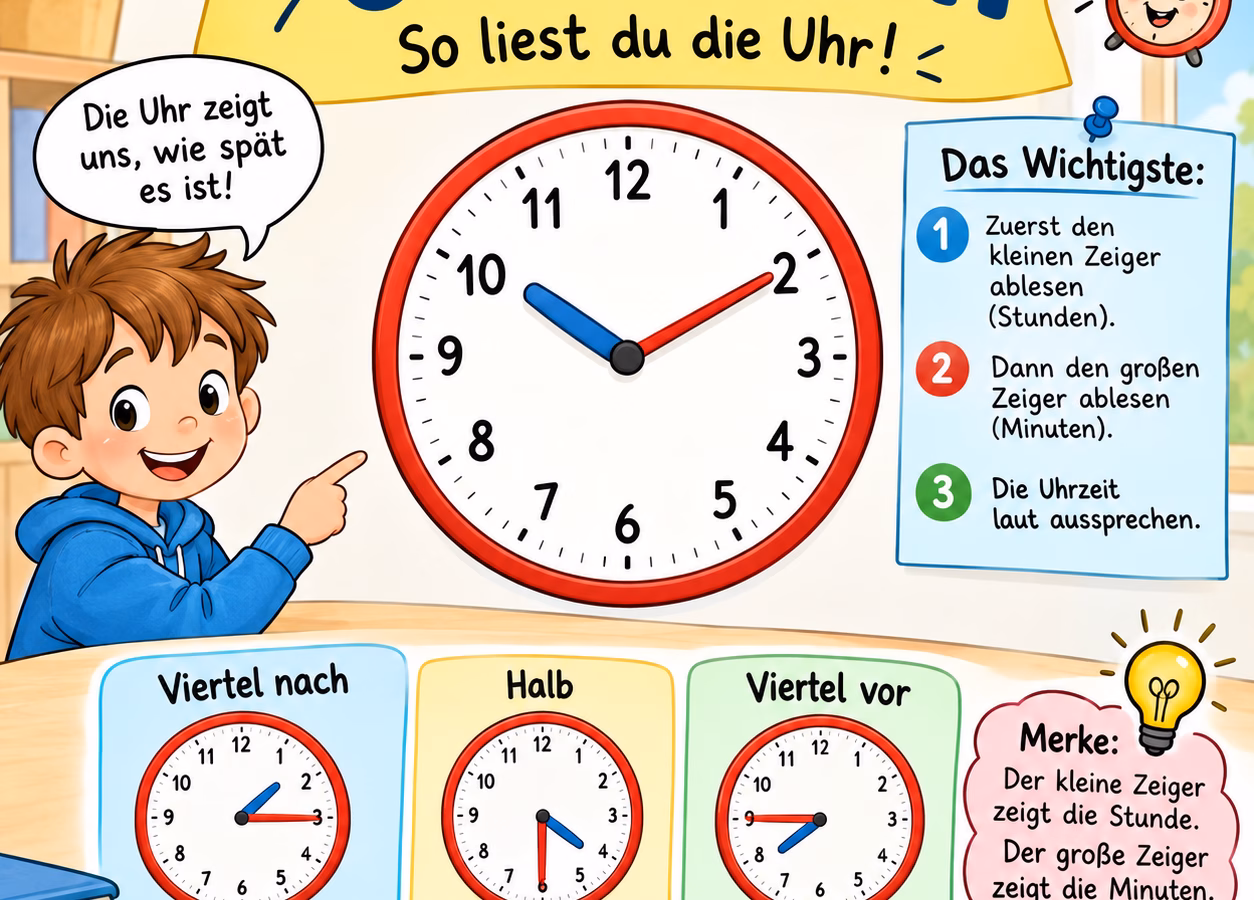 Lernheft: Uhr lernen leicht gemacht - für Grundschule und Vorschule 1 Uhr lernen für die Grundschule