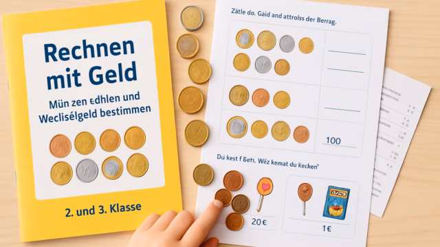 Rechnen mit Geld: Münzen zählen und Wechselgeld bestimmen für 2. und 3. Klasse