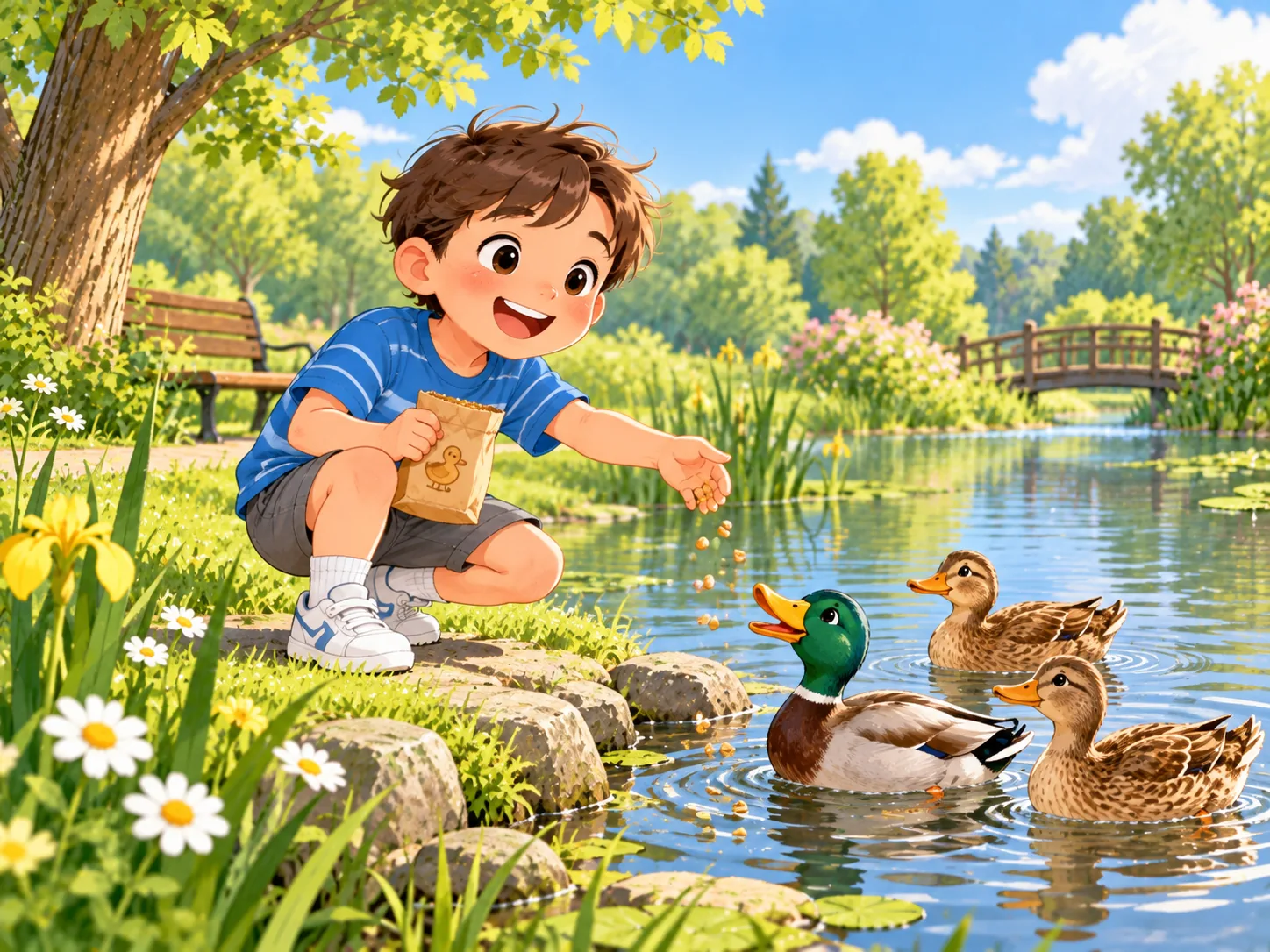 Tom füttert Enten.