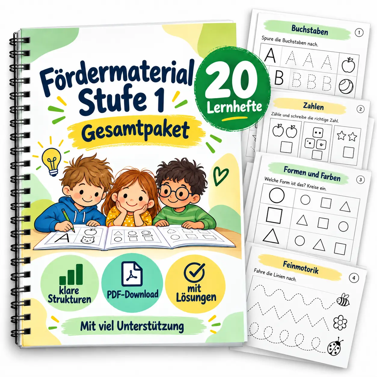 Fördermaterial Stufe 1 Gesamtpaket mit 20 Lernheften