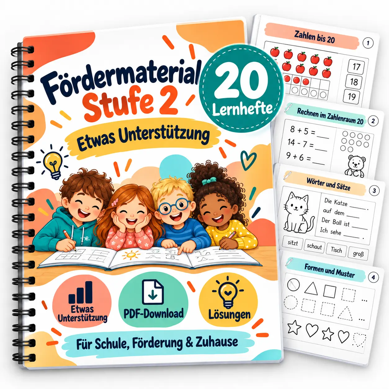 Fördermaterial Stufe 2 mit 20 Lernheften und etwas Unterstützung