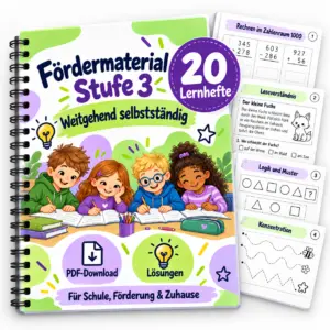 Fördermaterial Stufe 3 mit 20 Lernheften für weitgehend selbstständiges Arbeiten