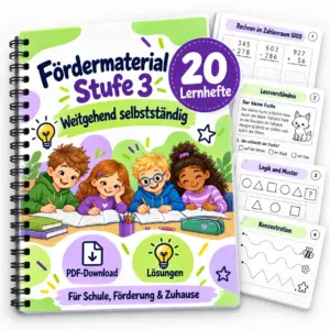 Fördermaterial Stufe 3 mit 20 Lernheften für weitgehend selbstständiges Arbeiten
