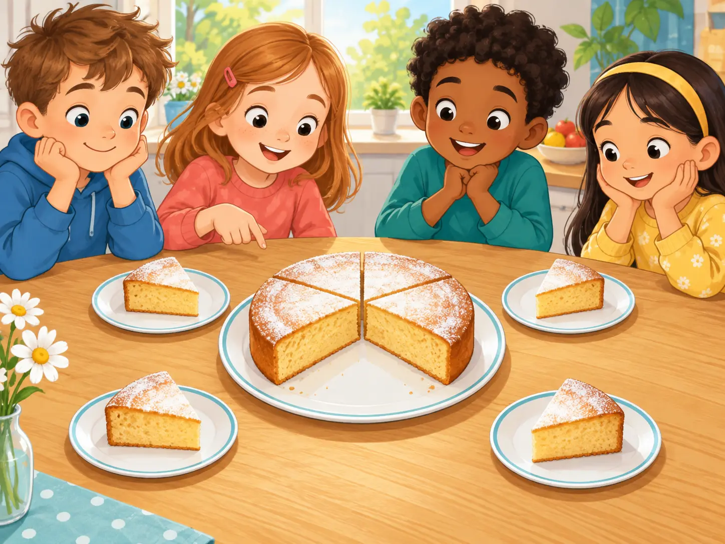 Bruchteile an einem Kuchen erkennen