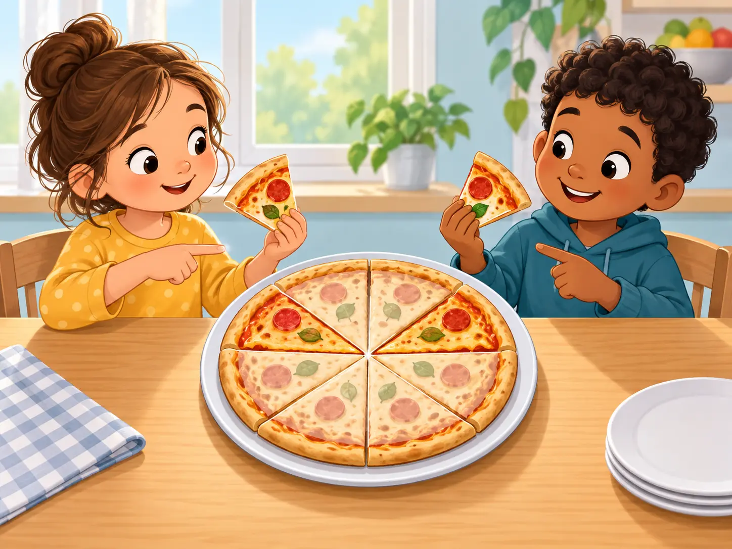 Bruchteile an einer Pizza erkennen