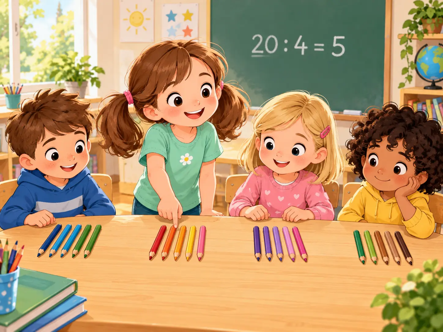 20 Stifte auf 4 Kinder – Mathematik Klasse 3