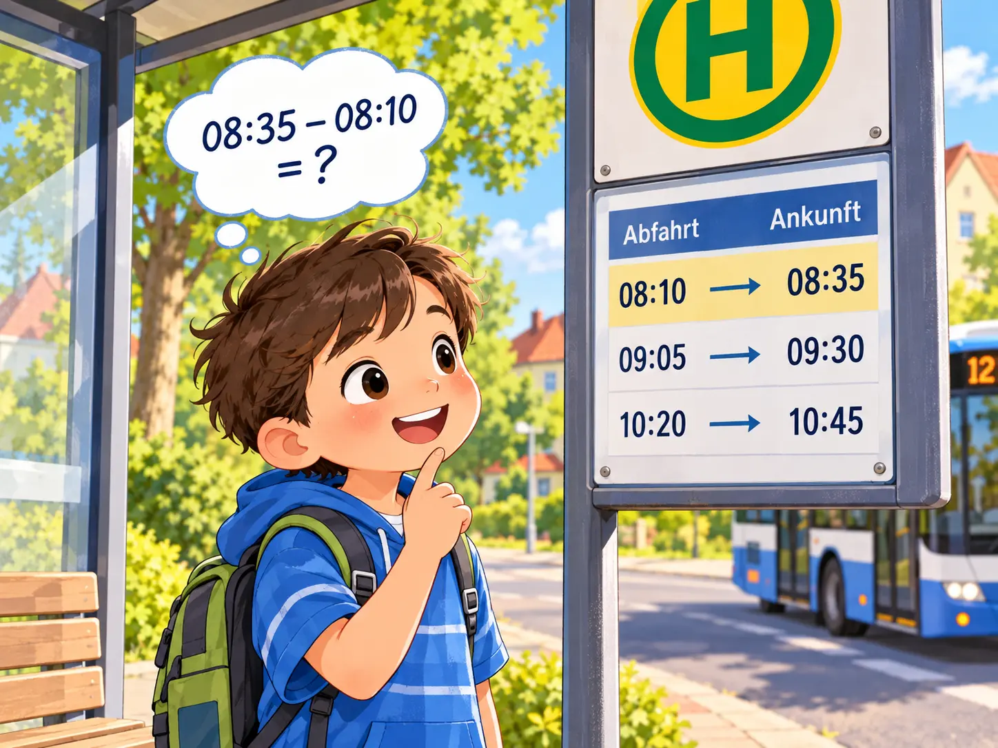 Mit dem Busfahrplan rechnen – Mathematik Klasse 3