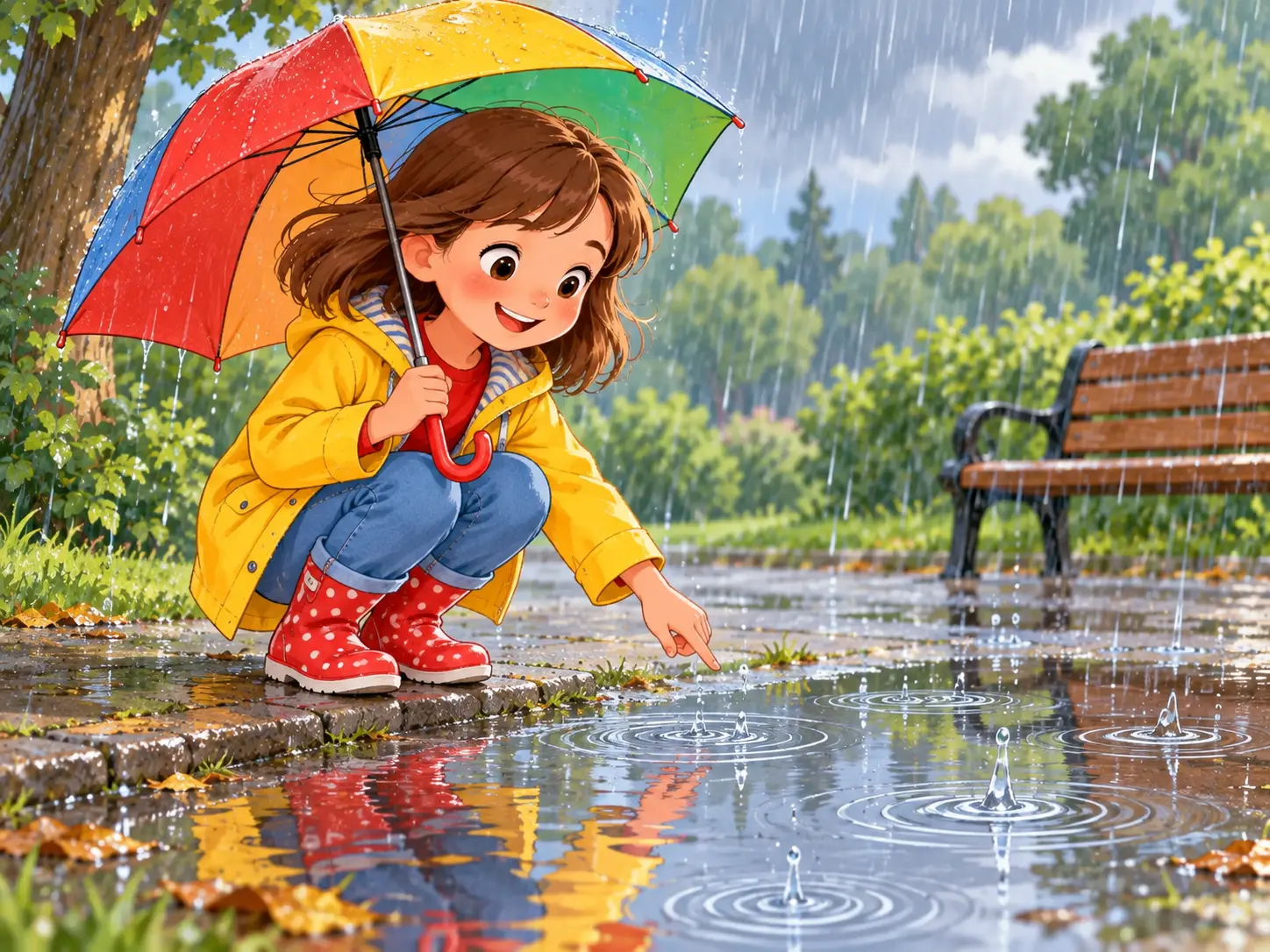 Mila beobachtet Regen und eine Pfütze – Sachkunde Klasse 3